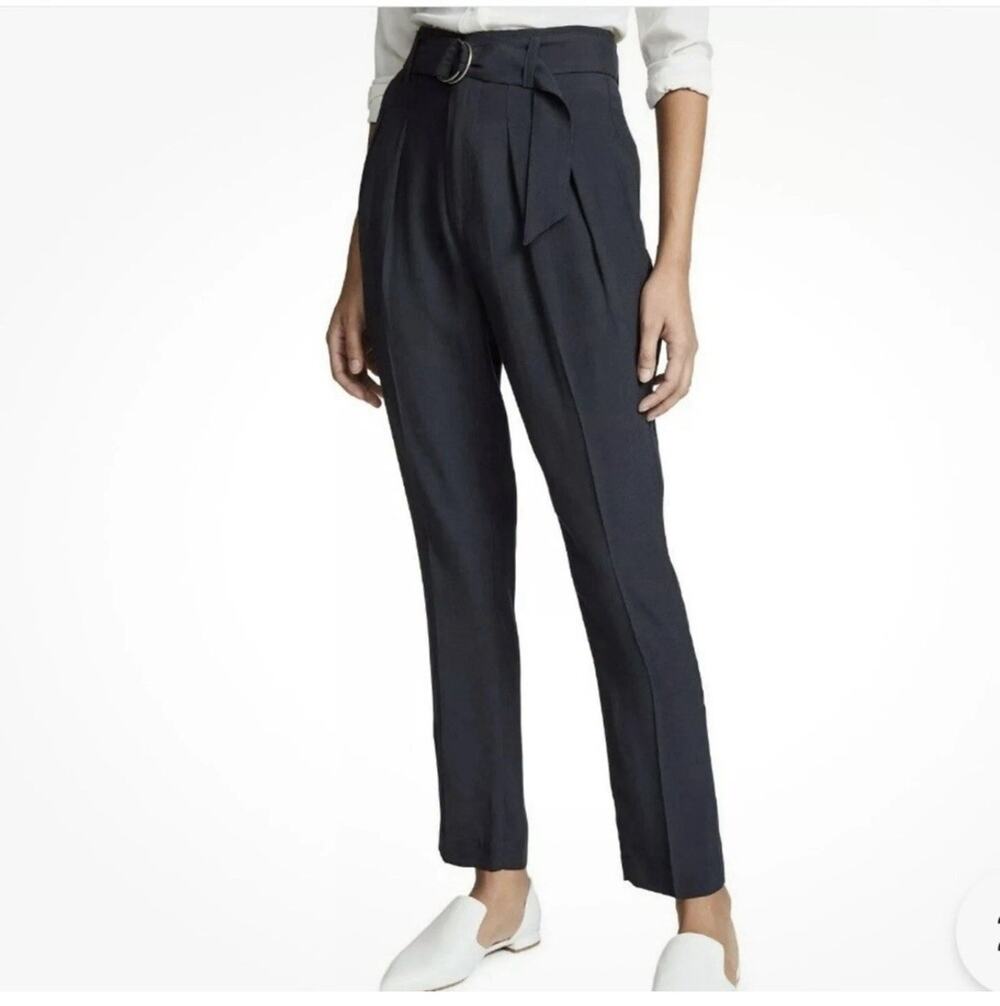 Joie Pants Pleated Ankle Trousers 8 Black Ianna Career Belted Minimalist Nwt
